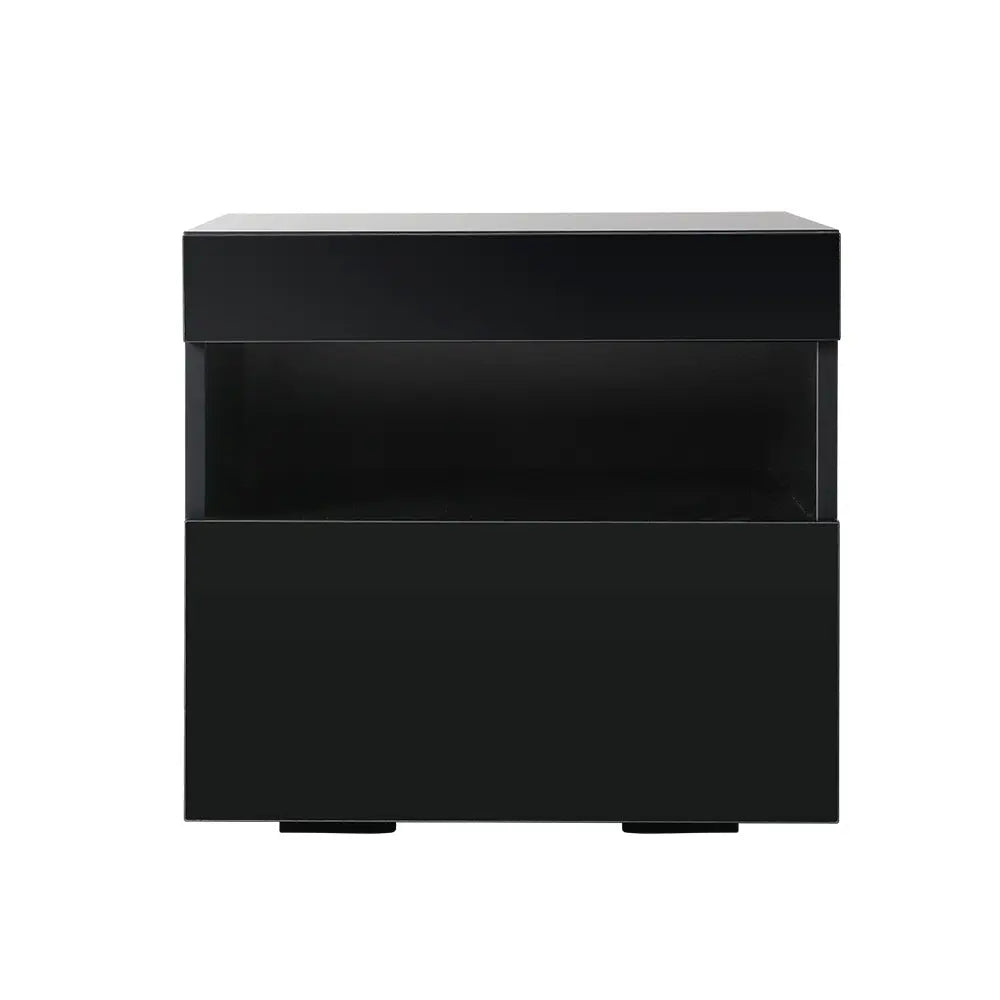 Artiss Bedside Tables Drawers Side Table RGB LED High Gloss Nightstand Black Deals499