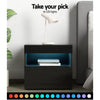Artiss Bedside Tables Drawers Side Table RGB LED High Gloss Nightstand Black Deals499
