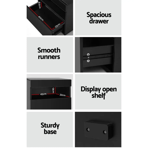 Artiss Bedside Tables Drawers Side Table RGB LED High Gloss Nightstand Black Deals499