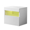 Artiss Bedside Tables Drawers Side Table RGB LED High Gloss Nightstand White Deals499