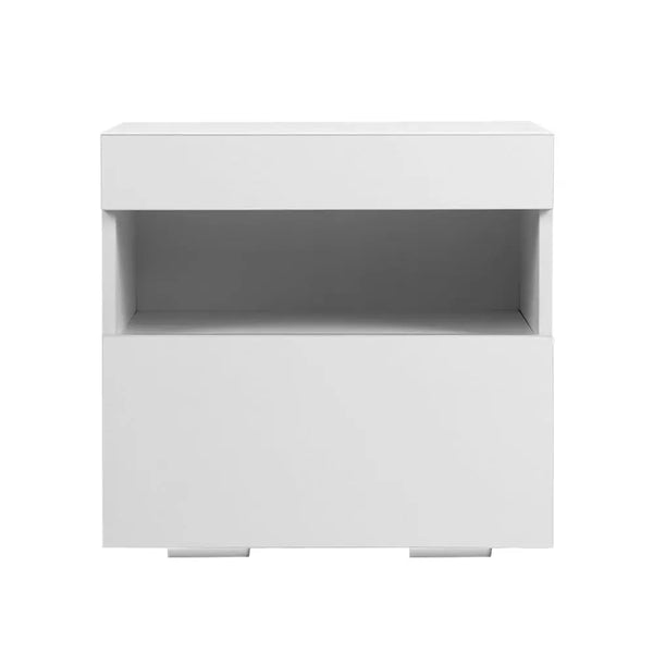Artiss Bedside Tables Drawers Side Table RGB LED High Gloss Nightstand White Deals499
