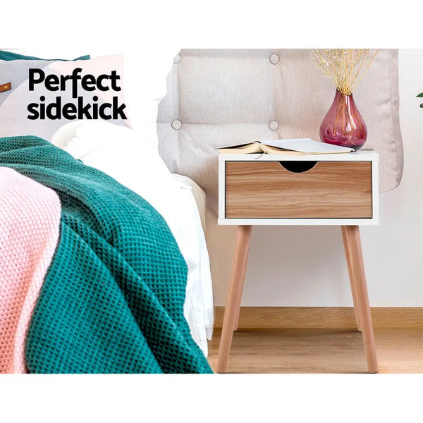 Artiss Bedside Tables Drawers Side Table Storage Cabinet Nightstand Solid Wood Legs Bedroom White Deals499