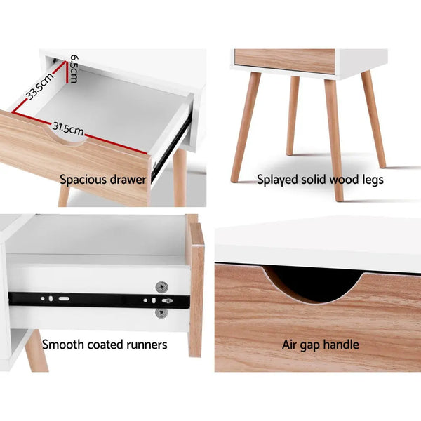 Artiss Bedside Tables Drawers Side Table Storage Cabinet Nightstand Solid Wood Legs Bedroom White Deals499