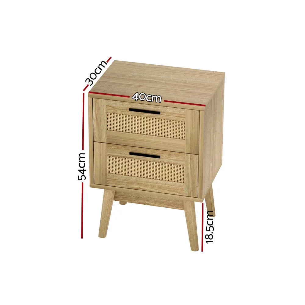 Artiss Bedside Tables Rattan 2 Drawers Side Table Nightstand Storage Cabinet Deals499