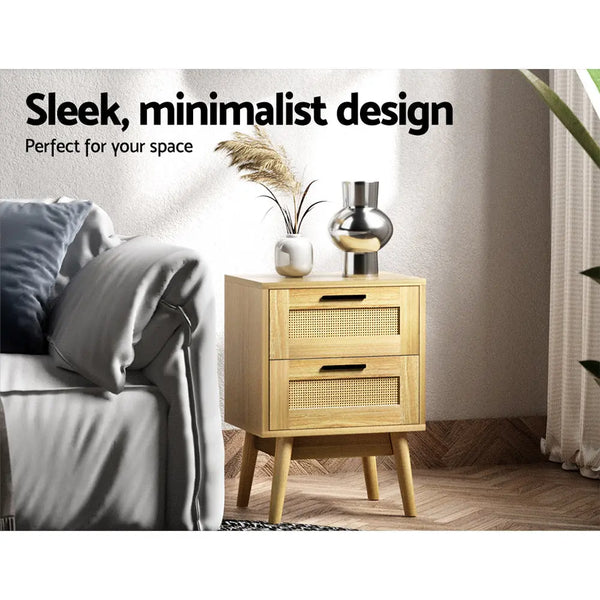 Artiss Bedside Tables Rattan 2 Drawers Side Table Nightstand Storage Cabinet Deals499