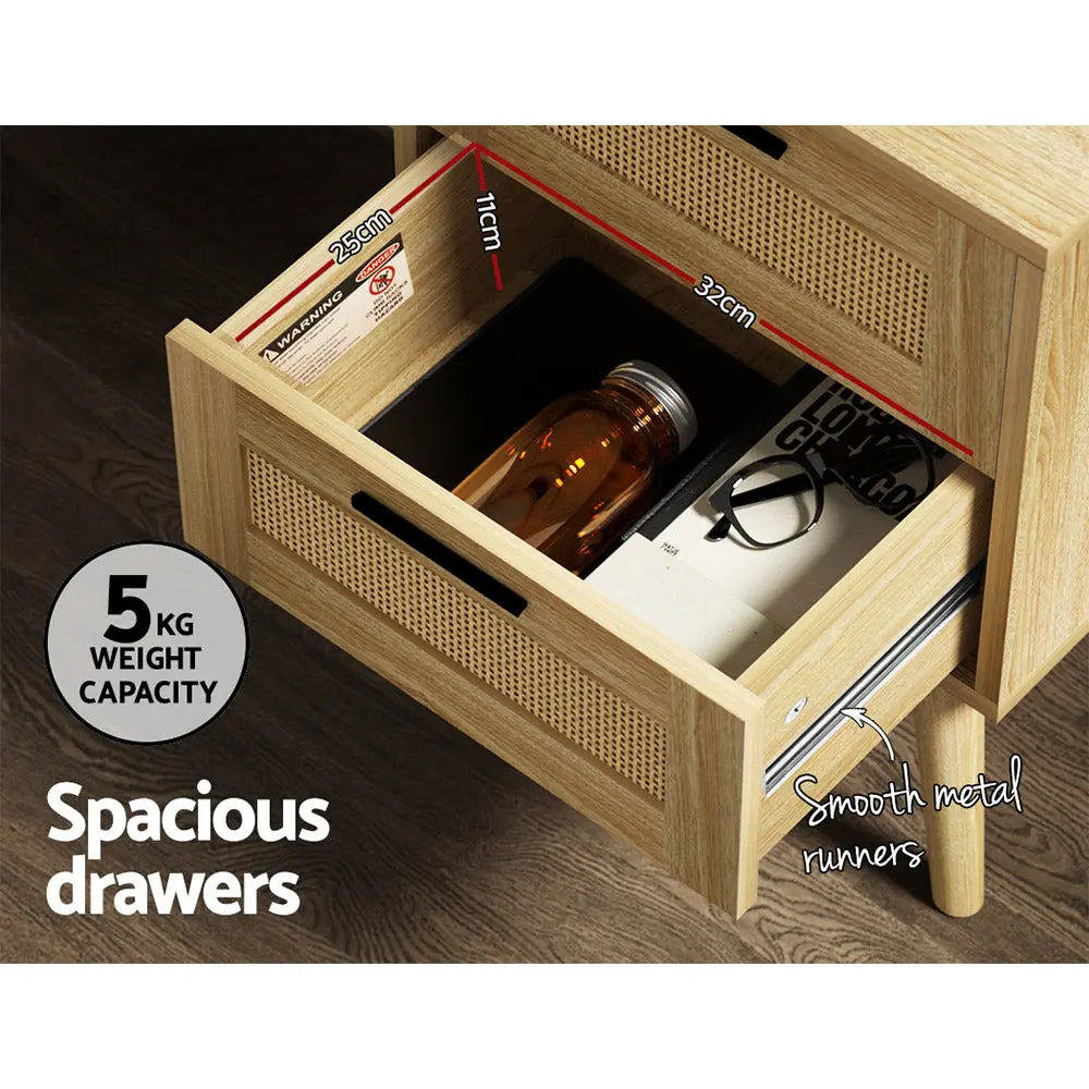 Artiss Bedside Tables Rattan 2 Drawers Side Table Nightstand Storage Cabinet Deals499