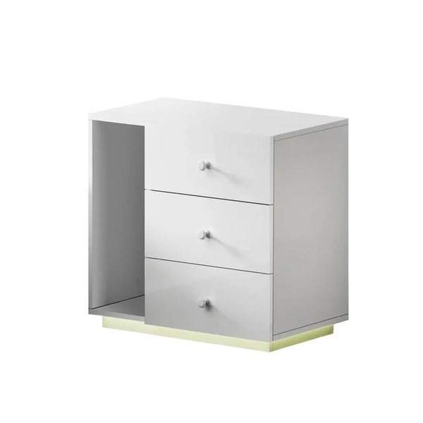 Artiss Bedside Tables Side Table RGB LED 3 Drawers Nightstand High Gloss White Deals499