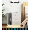 Artiss Bedside Tables Side Table RGB LED 3 Drawers Nightstand High Gloss White Deals499