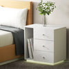 Artiss Bedside Tables Side Table RGB LED 3 Drawers Nightstand High Gloss White Deals499