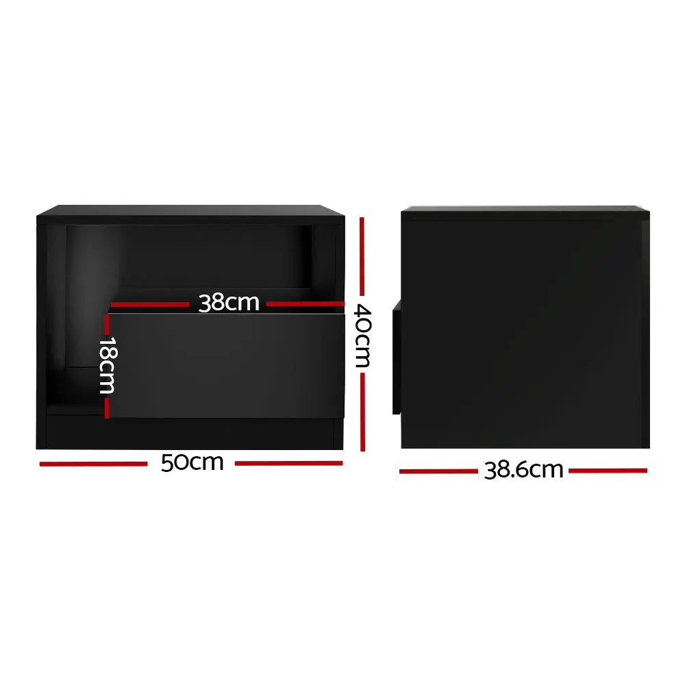 Artiss Bedside Tables Side Table RGB LED Drawers High Gloss Nightstand Black Deals499