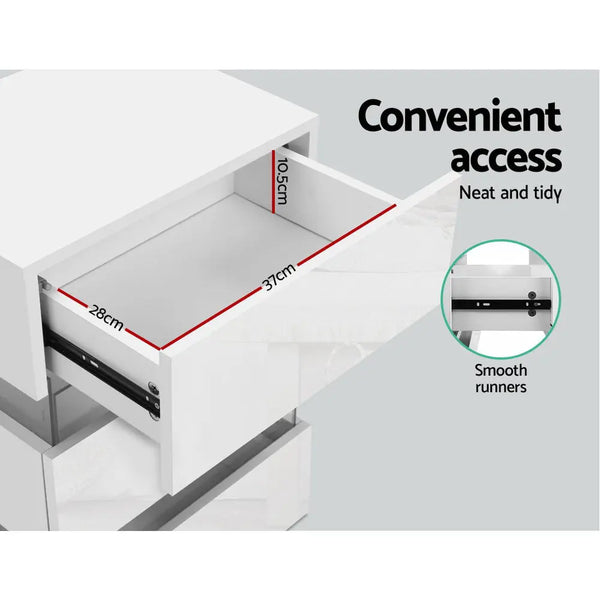 Artiss Bedside Tables Side Table RGB LED Lamp 3 Drawers Nightstand Gloss White Deals499