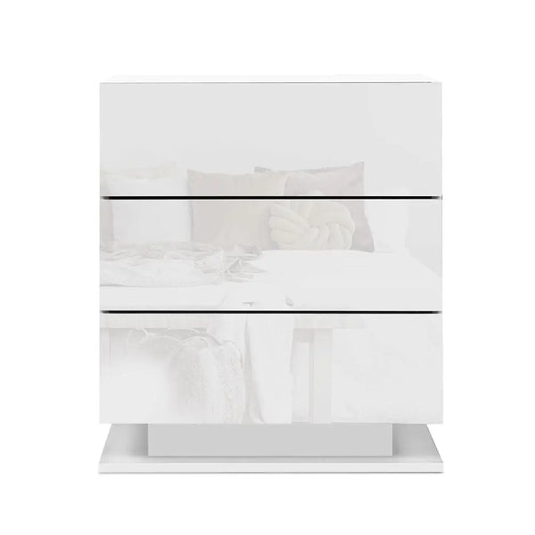 Artiss Bedside Tables Side Table RGB LED Lamp 3 Drawers Nightstand Gloss White Deals499