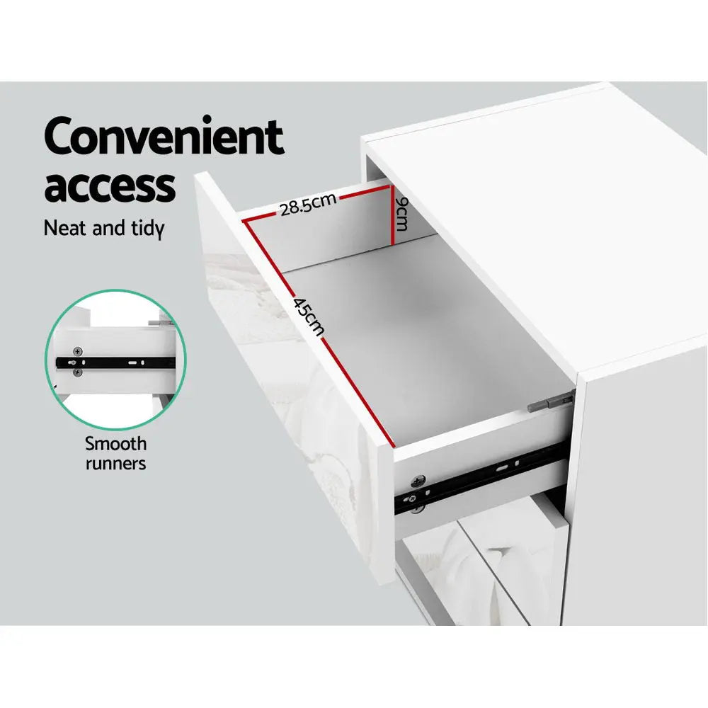 Artiss Bedside Tables Side Table RGB LED Lamp 3 Drawers Nightstand Gloss White Deals499