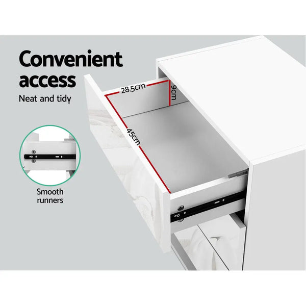 Artiss Bedside Tables Side Table RGB LED Lamp 3 Drawers Nightstand Gloss White Deals499