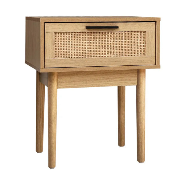 Artiss Bedside Tables Table 1 Drawer Storage Cabinet Rattan Wood Nightstand Deals499