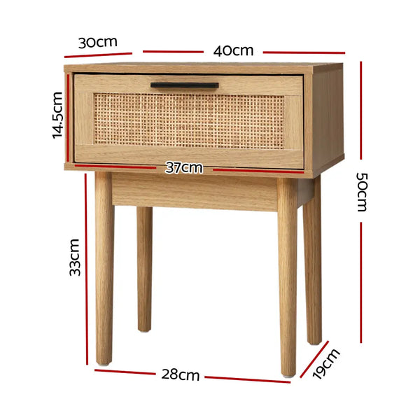 Artiss Bedside Tables Table 1 Drawer Storage Cabinet Rattan Wood Nightstand Deals499