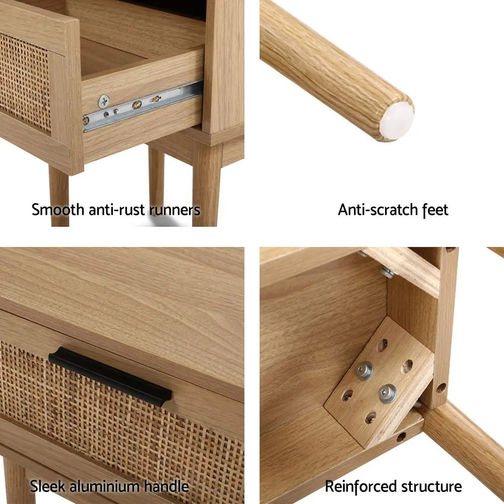 Artiss Bedside Tables Table 1 Drawer Storage Cabinet Rattan Wood Nightstand Deals499
