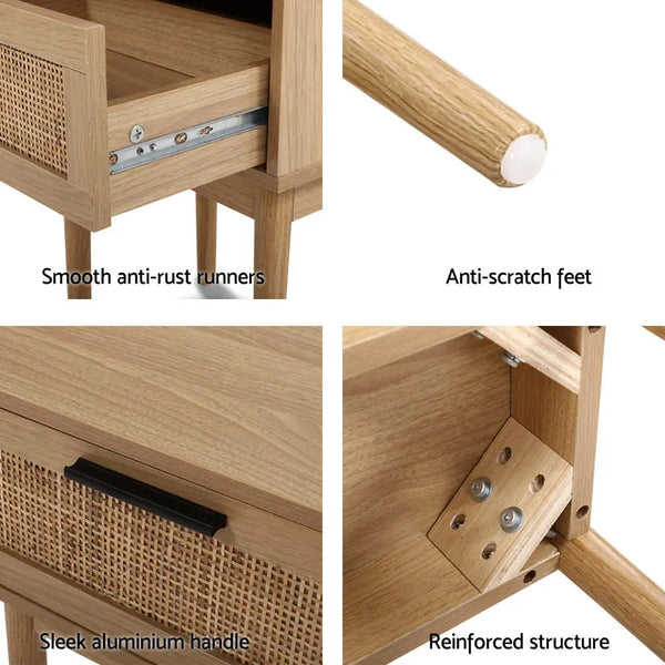 Artiss Bedside Tables Table 1 Drawer Storage Cabinet Rattan Wood Nightstand Deals499