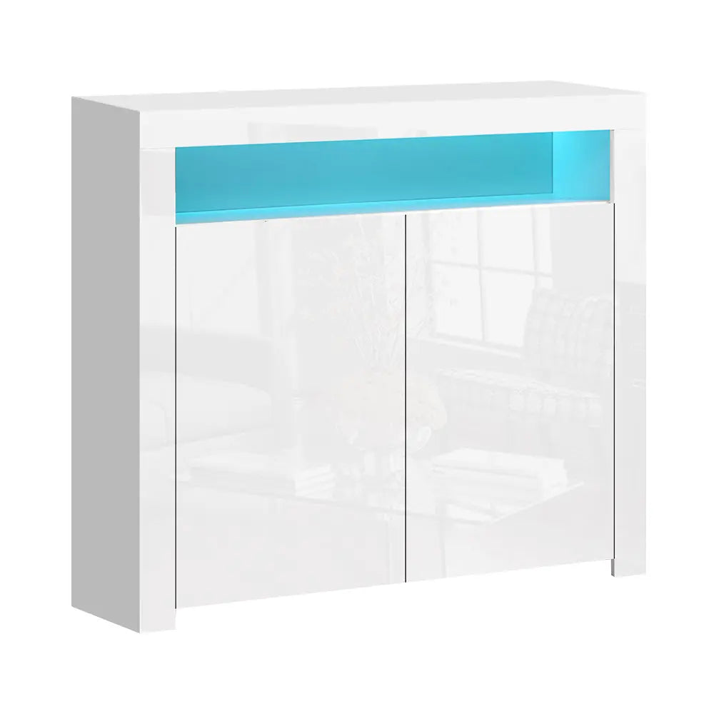 Artiss Buffet Sideboard Cabinet LED High Gloss Storage Cupboard 2 Doors White Deals499