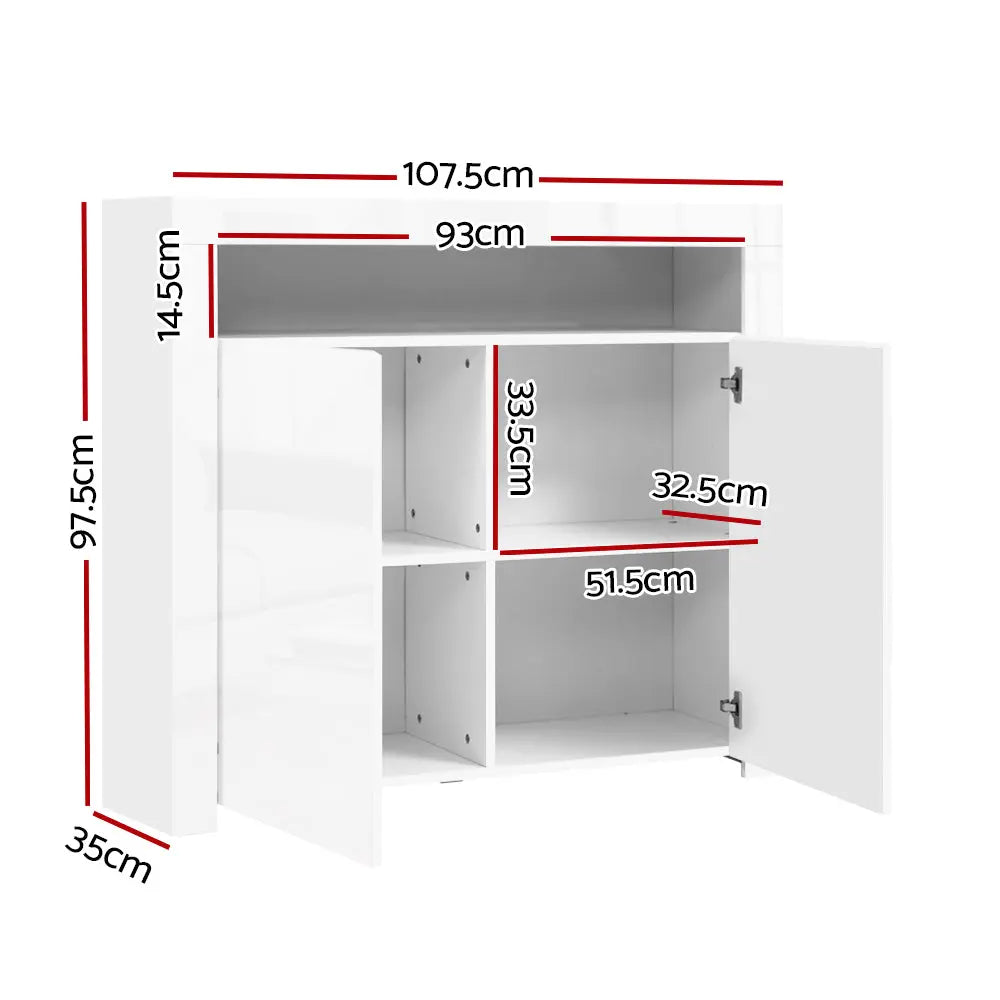 Artiss Buffet Sideboard Cabinet LED High Gloss Storage Cupboard 2 Doors White Deals499