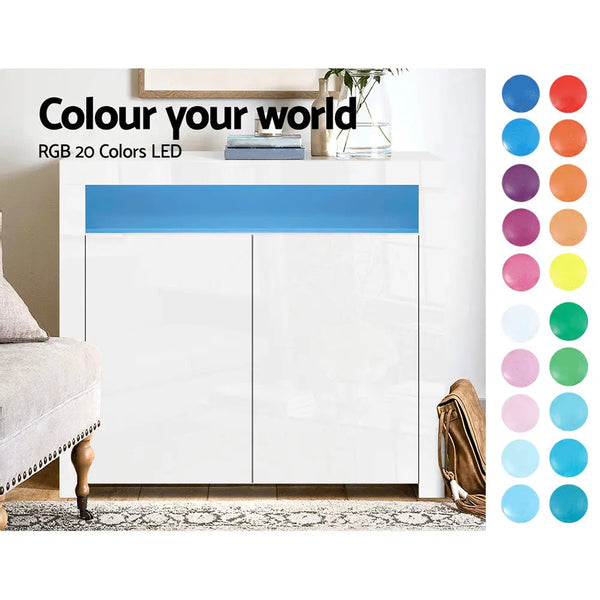 Artiss Buffet Sideboard Cabinet LED High Gloss Storage Cupboard 2 Doors White Deals499