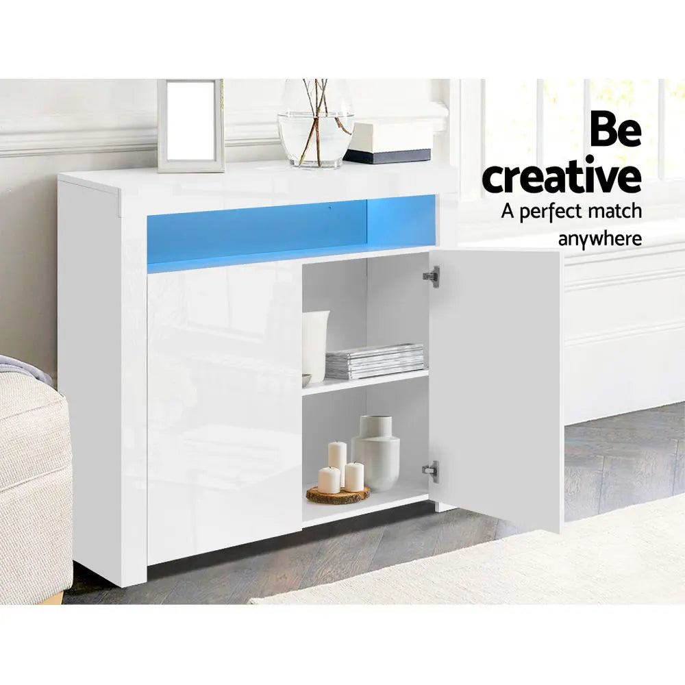 Artiss Buffet Sideboard Cabinet LED High Gloss Storage Cupboard 2 Doors White Deals499
