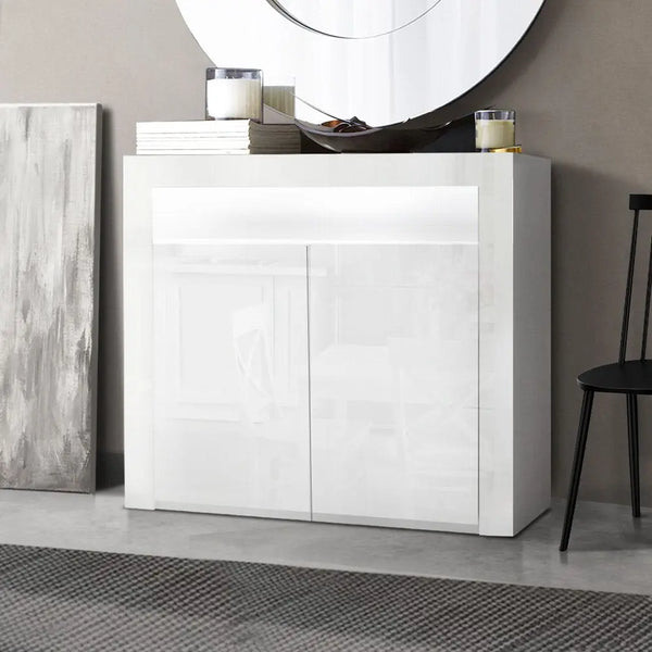 Artiss Buffet Sideboard Cabinet LED High Gloss Storage Cupboard 2 Doors White Deals499