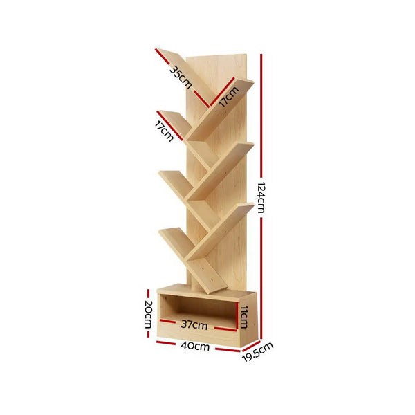 Artiss Display Shelf 7-Shelf Tree Bookshelf Book Storage Rack Bookcase Natural Deals499