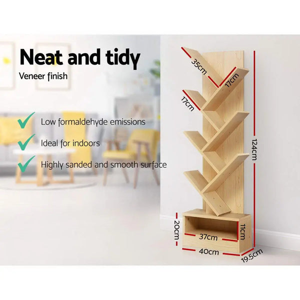 Artiss Display Shelf 7-Shelf Tree Bookshelf Book Storage Rack Bookcase Natural Deals499