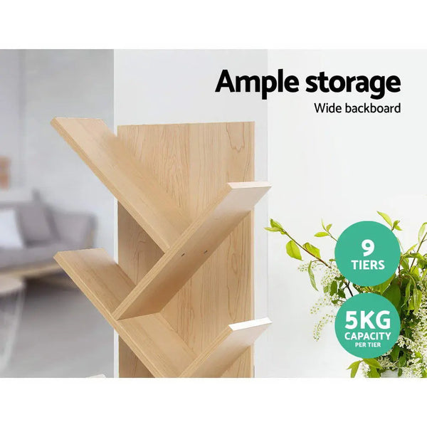Artiss Display Shelf 9-Shelf Tree Bookshelf Book Storage Rack Bookcase Natural Deals499