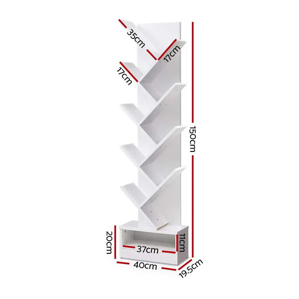 Artiss Display Shelf 9-Shelf Tree Bookshelf Book Storage Rack Bookcase White Deals499