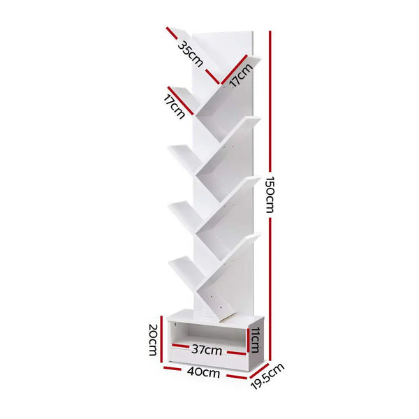 Artiss Display Shelf 9-Shelf Tree Bookshelf Book Storage Rack Bookcase White Deals499