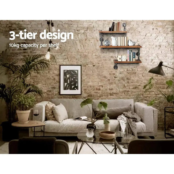 Artiss Display Shelves Rustic Bookshelf Industrial DIY Pipe Shelf Wall Brackets Deals499