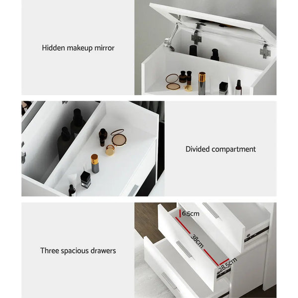 Artiss Dressing Table Bedside Tables 2-in-1 Set Hidden Makeup Mirror Storage Drawers Deals499