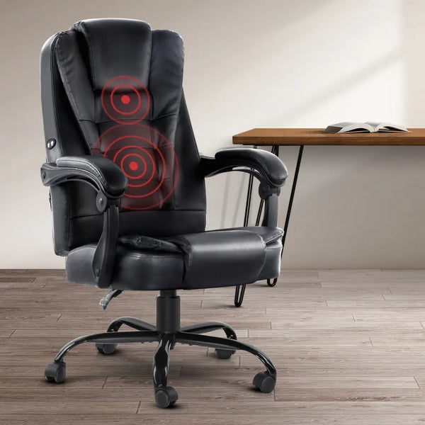 Artiss Electric Massage Office Chairs PU Leather Recliner Computer Gaming Seat Black Deals499