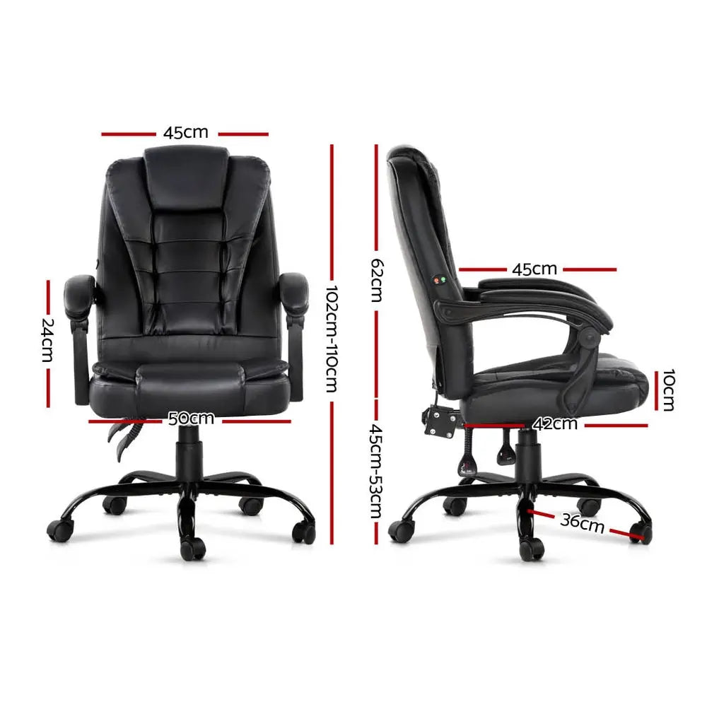 Artiss Electric Massage Office Chairs PU Leather Recliner Computer Gaming Seat Black Deals499