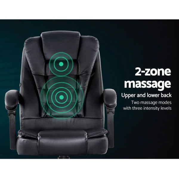 Artiss Electric Massage Office Chairs PU Leather Recliner Computer Gaming Seat Black Deals499