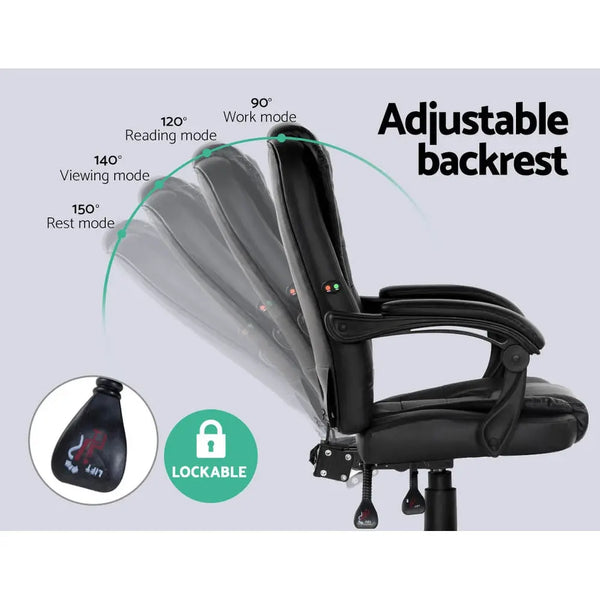 Artiss Electric Massage Office Chairs PU Leather Recliner Computer Gaming Seat Black Deals499