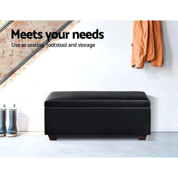 Artiss Faux PU Leather Storage Ottoman - Black Deals499