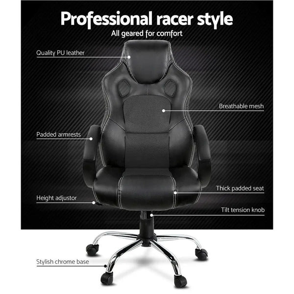 Artiss Gaming Chair Leather Office Computer Chairs Black Deals499