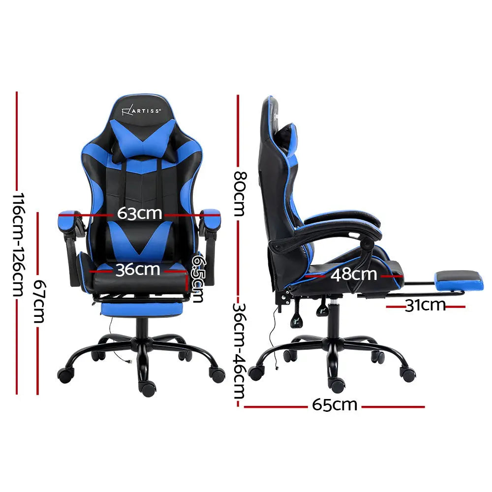 Artiss Gaming Chairs Massage Racing Recliner Leather Office Chair Footrest Deals499