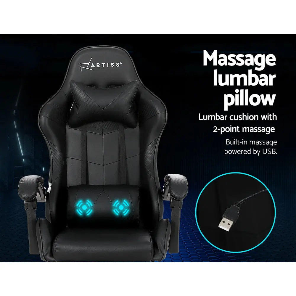 Artiss Gaming Chairs Massage Racing Recliner Leather Office Chair Footrest Black Deals499