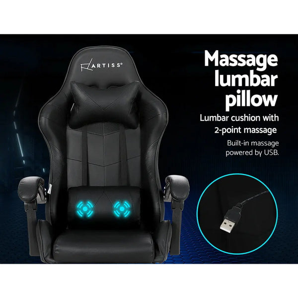 Artiss Gaming Chairs Massage Racing Recliner Leather Office Chair Footrest Black Deals499