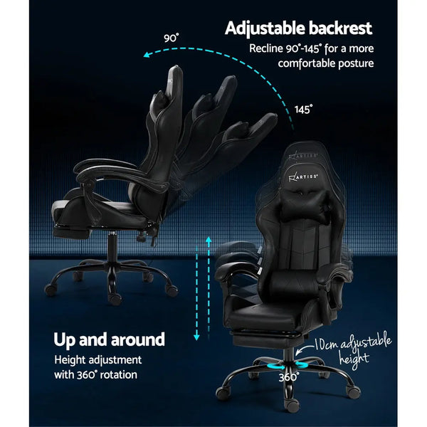 Artiss Gaming Chairs Massage Racing Recliner Leather Office Chair Footrest Black Deals499