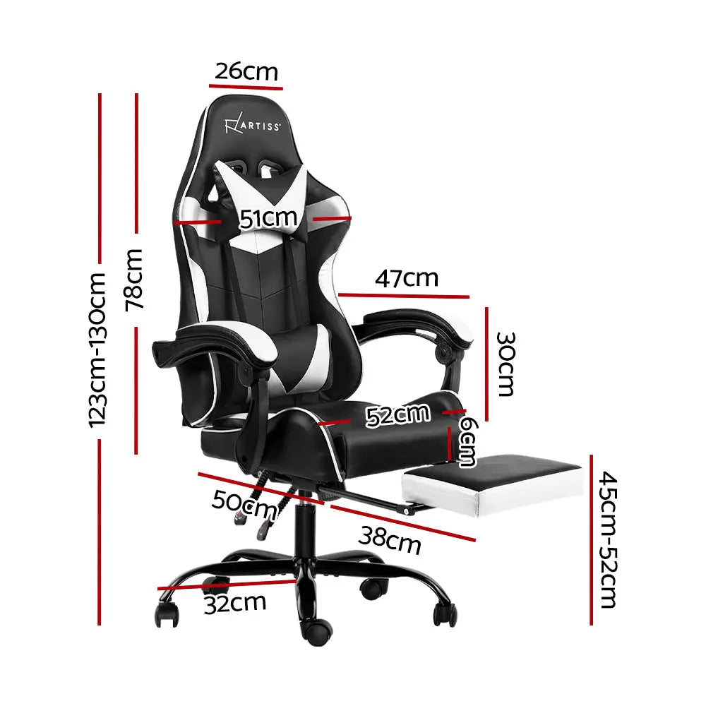 Artiss Gaming Office Chairs Computer Seating Racing Recliner Footrest Black White Deals499