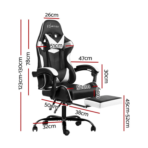Artiss Gaming Office Chairs Computer Seating Racing Recliner Footrest Black White Deals499
