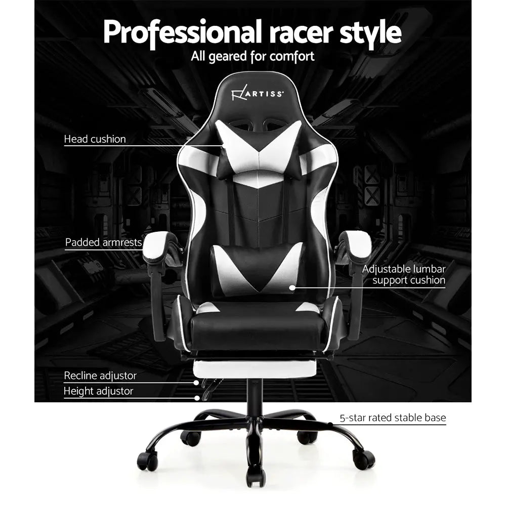 Artiss Gaming Office Chairs Computer Seating Racing Recliner Footrest Black White Deals499