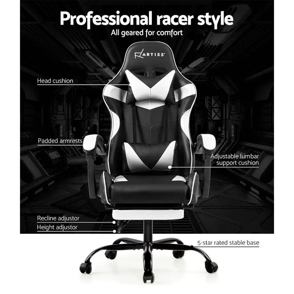 Artiss Gaming Office Chairs Computer Seating Racing Recliner Footrest Black White Deals499