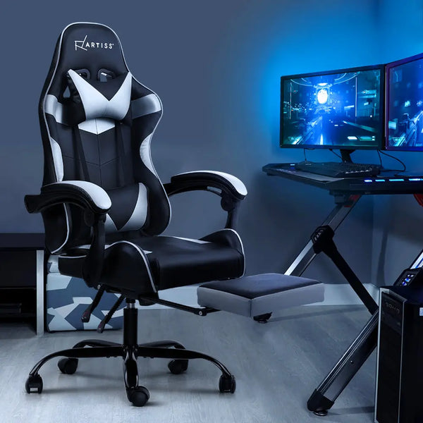 Artiss Gaming Office Chairs Computer Seating Racing Recliner Footrest Black White Deals499