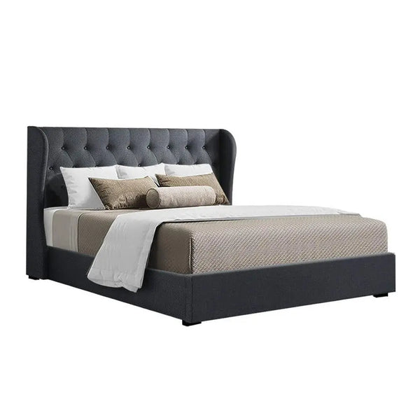 Artiss Issa Bed Frame Fabric Gas Lift Storage - Charcoal Queen Deals499